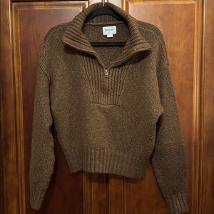 American Eagle Slouchy Sweater Half Zip Pullover Brown size Small